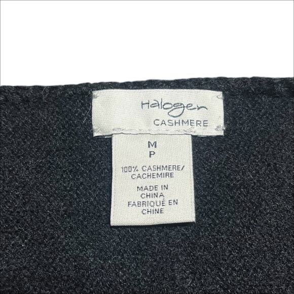 HALOGEN CASHMERE Colorblock Tunic Sweater Black/Gray Size M Petite *mended hole* - Picture 4 of 5